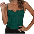 thumbnail image 1 of Olyvenn Women's Trendy Lace Bustier Crop Top Floral Embroidery Adjustable Straps Backless Clubwear Party Black Green M, 1 of 2