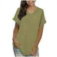 thumbnail image 1 of Olyvenn Women's Tunic T-Shirts Casual Tops Solid Tops Slit Crew Neck Comfy Loose Fit Casual Flowy Blouse Workout Women 2023 Summer Fashion Trendy Ruffle Sleeve Short Sleeve Tees Army Green 8, 1 of 6