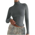 thumbnail image 1 of Olyvenn Women's Turtleneck Shirt Double Lined Long Sleeve Mock Neck Tops for Women Basic Tight T Shirts Tee Spring Fashion Slim Fit Soft Thermal Underwear Tops Dark Gray 4, 1 of 4