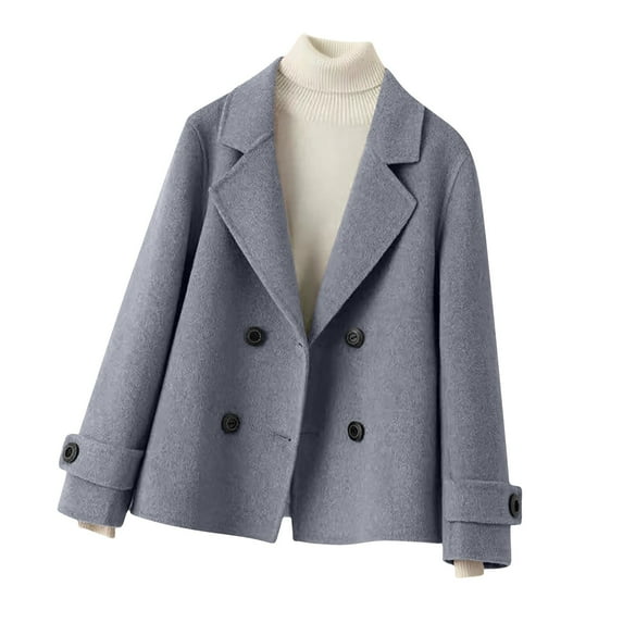 Olyvenn Women's Tweed Notch Lapel Blazer Double Breasted Buttons Suit Jacket Casual Coat for Daily Work Dressy Blazer Pea Coat Gray XXL
