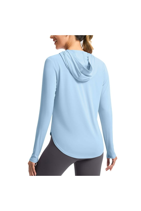 Women's UPF 50+ Sun Shirt with Hoodie SPF Long Sleeve UV Protection Clothing Hiking Fishing Outdoor Lightweight Light Blue L