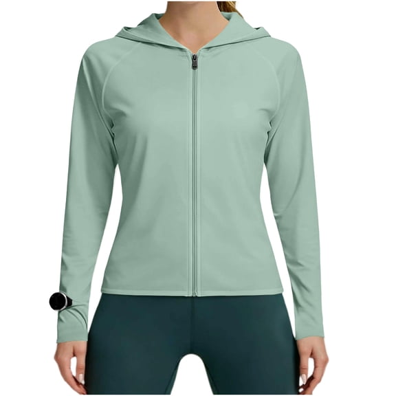 Olyvenn Women's UPF 50+ Zip-Up Hooded Sun Protection Top, Full Zip with Watch Opening, Quick Dry Long Sleeve Shirt for Hiking, Beach, and Active Outdoor Use Mint Green S