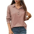 thumbnail image 1 of Olyvenn Women's V-Neck Collared Sweater with Buttons Long Sleeve Ribbed Knit Shirt Fall Winter Lightweight Casual Pullover Tops Pink XL, 1 of 5