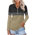 thumbnail image 1 of Olyvenn Women's V Neck Long Sleeve Tops Quarter Zip Collared Shirts Tunic Color Block Button Collared Shirts Spring Tees Khaki 16-18, 1 of 7