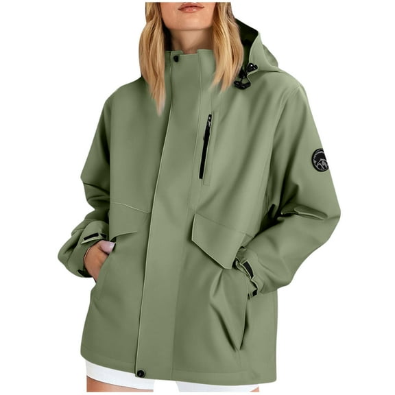 Olyvenn Women's Waterproof Rain Jacket Plus Size Lightweight Hooded Raincoats Running Hiking Mountain Windbreaker Green L