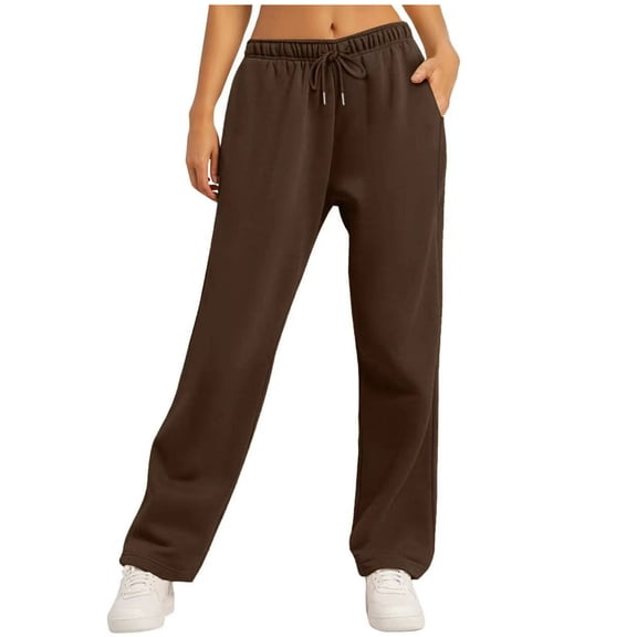 Olyvenn Women's Wide Leg Sweatpants Fleece Lined Baggy Straight Leg Lounge Pants Spring Outfits Athletic Joggers with Pockets Coffee 12