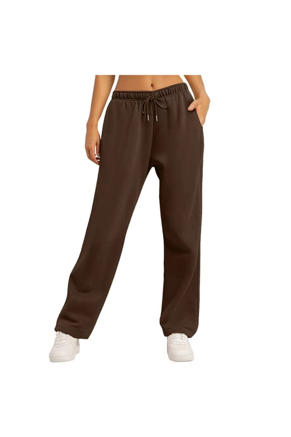 Women's Wide Leg Sweatpants Fleece Lined Baggy Straight Leg Lounge Pants Spring Outfits Athletic Joggers with Pockets Coffee 12