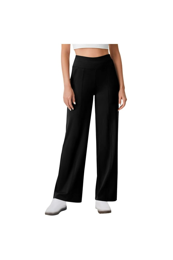 Women’s Wide Leg Yoga Pants with Pockets 29”/31” Stretchy High Waist Pull On Pants Casual Lounge Trousers Black XL