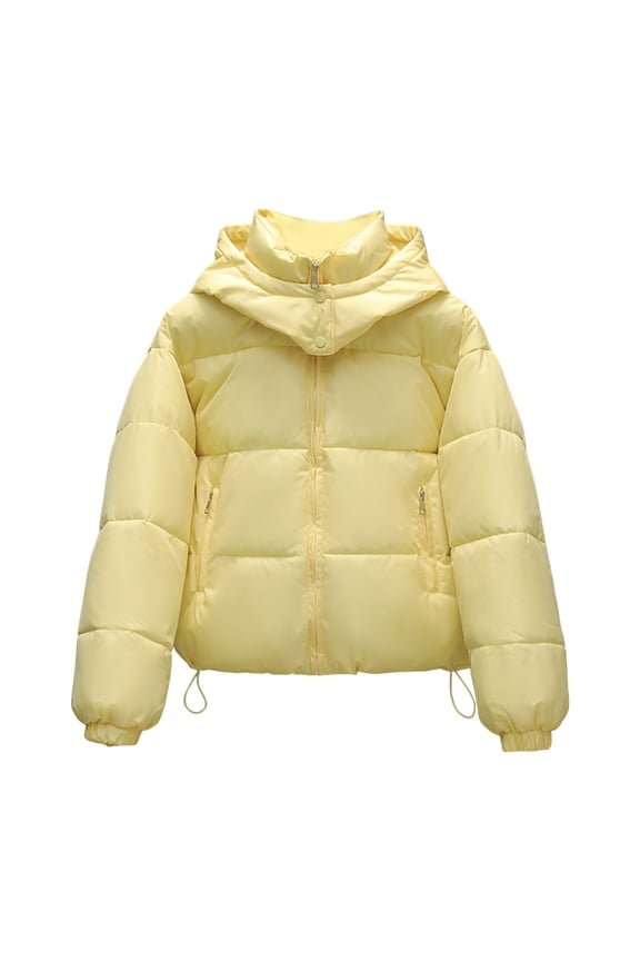 Women's Winter Casual Thickened Stand Collar Long Sleeve Jacket Stylish Comfortable Everyday Wear Trendy for Leisure Travel Work Home Shopping Streetwear Yellow XXL