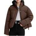thumbnail image 1 of Olyvenn Women's Winter Jacket Zippers Solid Color Thicken Warm Short Cotton Jacket Hooded Parkas Padded Coats Coffee M, 1 of 4