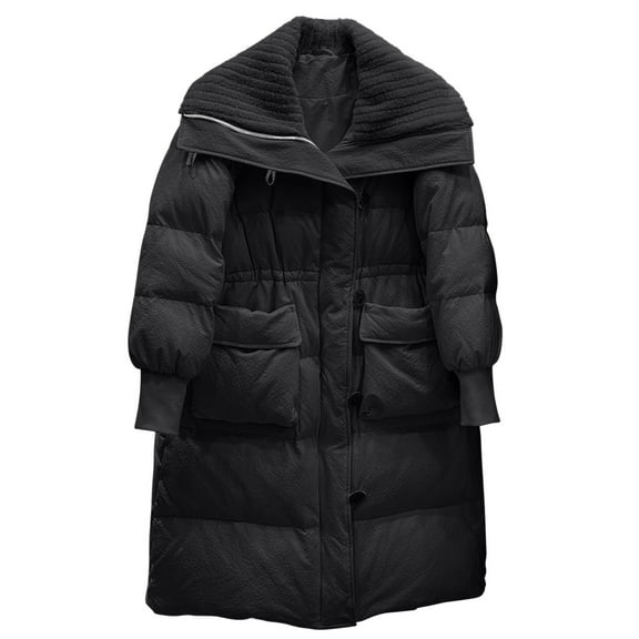 Olyvenn Women's Winter Long Puffer Coats Zip Up Casual Thickened Down Jackets Trendy Warm Overcoat with Pockets Black S