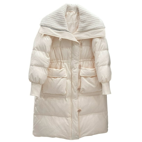 Olyvenn Women's Winter Long Puffer Coats Zip Up Casual Thickened Down Jackets Trendy Warm Overcoat with Pockets White M