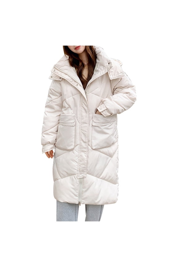 Women's Winter Long Warm Down Jacket Hooded Overcoat Mid-Length Thick Parkas Outwear with Big Pockets Puffer Coats White 8