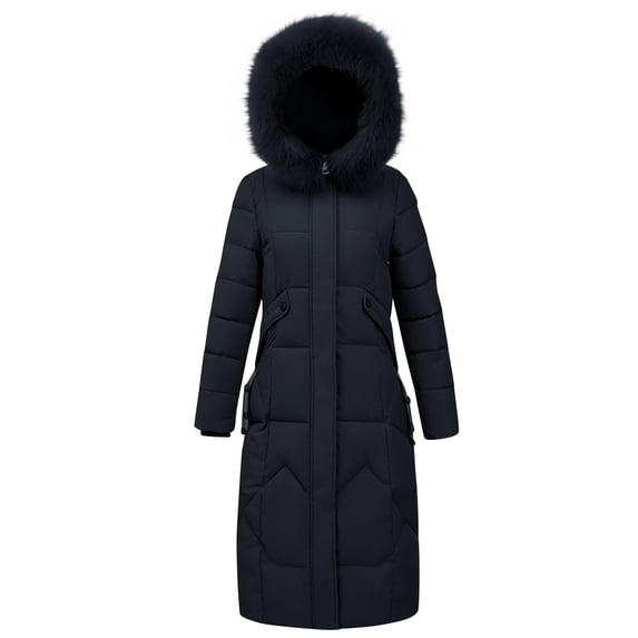 Olyvenn Women's Winter Puffer Coat Long Faux Fur Hooded Snow Jacket Thicken Thermal Down Outwear for Cold Freezing Weather Black XXXXL