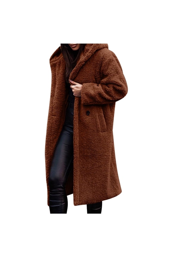 Women's Winter Warm Bear Coat Fluffy Outwear Long Hooded Overcoat Faux Fur Plush Jacket with Belt Fluffy Fleece Oversized Outerwear Pockets Brown 6