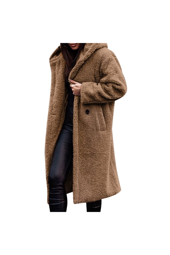 Women's Winter Warm Bear Coat Fluffy Outwear Long Hooded Overcoat Faux Fur Plush Jacket with Belt Fluffy Fleece Oversized Outerwear Pockets Gold 6
