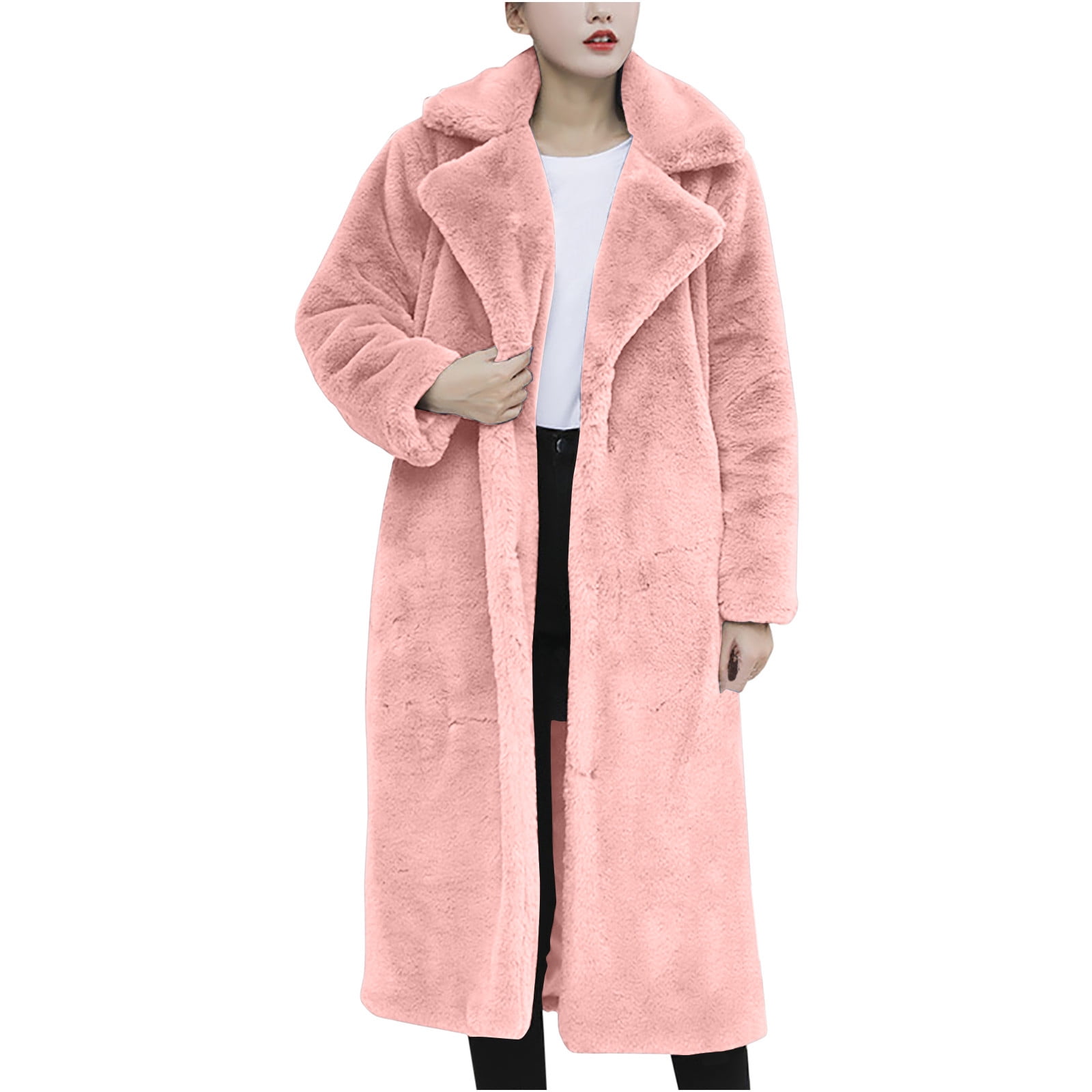 Long Overcoat with Faux Fur Cuffs for Women - Fortunata