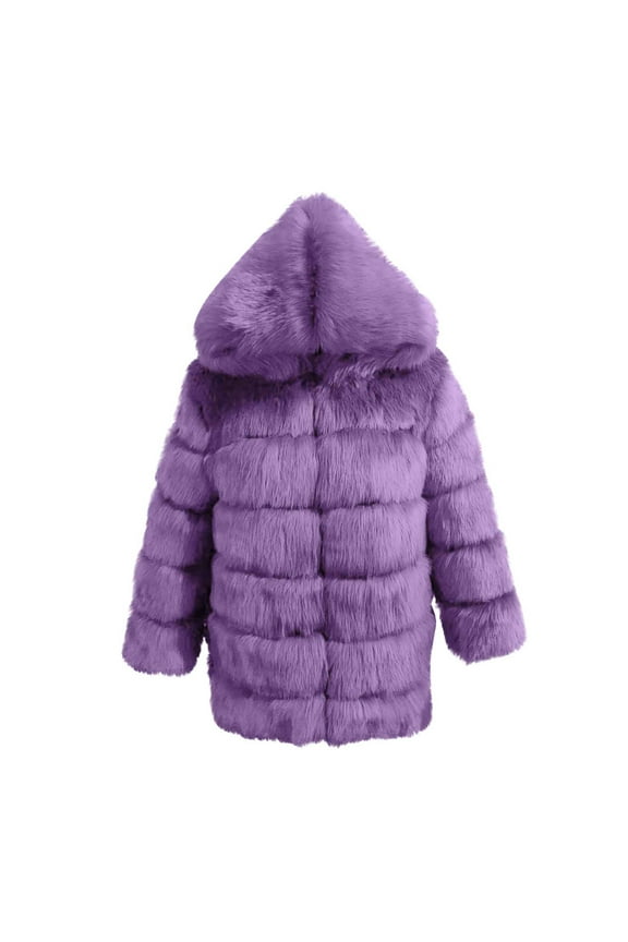 Women's Winter Warm Outwear Hooded Faux Fur Fluffy Long Sleeve Fluffy Overcoat Solid Color Thickening Coat Plus Size Fluffy Jacket Purple 6