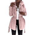 thumbnail image 1 of Olyvenn Women's Winter Warm Ruffled Hooded Coat Waist Faux Leather Trench Hood Coat Length Thick Faux Lamb Jacket Coat Pink XXXXXL, 1 of 8