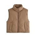 thumbnail image 1 of Olyvenn Women's Winter Warm Stand Collar Sleeveless Vest Solid Color Zipper Pockets Puffer Jacket Gilet Outwear Coats Plus Size Brown 8, 1 of 7