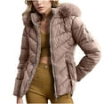 thumbnail image 1 of Olyvenn Women's Winter Warm Thickened Quilted Puffer Jacket Zipper Pockets Bubble Coat with Removable Hood Faux Fur Collar Pink XL, 1 of 6