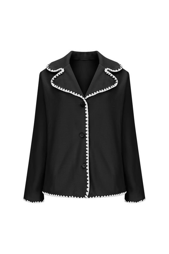 Women's Winter Wool Coat Long Sleeve Button Down Business Casual Lapel Collar Warm Color Block Jackets Black S