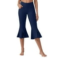 thumbnail image 1 of Olyvenn Women's Yoga Capri Pants Stretch Causal Athletic Quick Dry Capri Ruffle Dance Leggings with Pockets Navy L, 1 of 9