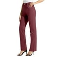thumbnail image 1 of Olyvenn Women's Yoga Dress Pants Bootcut Work Slacks Stretch Office with Belt Loops 4 Pockets Straight Leg High Waist Office Trousers Wine 4-6, 1 of 8
