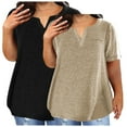 thumbnail image 1 of Olyvenn Womens 2 Pack Plus Size Tops Loose V Neck T Shirts Casual Short Sleeve Summer Tops Trendy Oversized Tshirts with Pocket Khaki L, 1 of 3