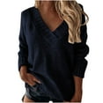 thumbnail image 1 of Olyvenn Womens 2025 Fall Winter Oversized Sweater Pullover V Neck Long Sleeve Loose Solid Knit Jumper Sweater Tops for Women Navy L, 1 of 6