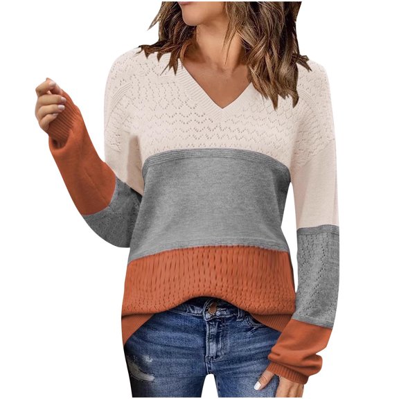 Olyvenn Womens 2025 Spring Sweaters Casual Long Sleeve Ribbed Knit Pullover V Neck Lightweight Crochet Pullover Sweater Top Gray 14