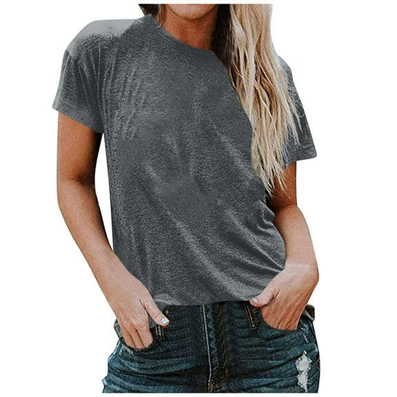 Olyvenn Womens 2025 Summer Tunic Tops Cotton Loose Fit Soft Basic Tees Short Sleeve Crew Neck T Shirts Casual Workout Blouse Gray S