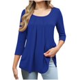 thumbnail image 1 of Olyvenn Womens 3/4 Sleeve Pleated Round Neck Blouses Dressy Casual Fall Mesh Tops for Women 2025 Trendy Tunic Shirts Blue S, 1 of 6