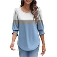 thumbnail image 1 of Olyvenn Womens 3/4 Sleeve Tops Casual Round Neck Shirts Color Block Loose Blouses Puff Sleeve Length Tunic Tops Light Blue XL, 1 of 8