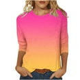 thumbnail image 1 of Olyvenn Womens 3/4 Sleeve Tops and Blouses Crew Neck Gradient Tshirts Cute Summer Tee Shirts for Ladies Casual Dressy Hot Pink S, 1 of 5