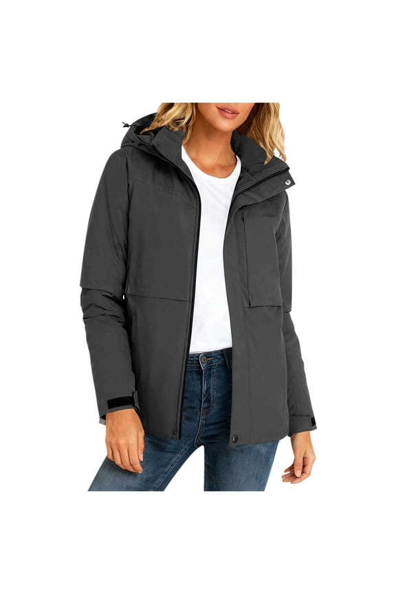 Womens Adjustable Drawstring Collar Wind Jacket Dual Patch Pockets Cuffed Long Sleeve Tailored Fit for Mountain Hike Trail Walk Gray XXL
