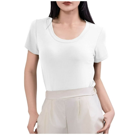 Olyvenn Womens Basic Cotton T Shirt Summer Pajama Tops Crew Neck Short Sleeve Fashion Tee Casual Athletic Gym Shirts 2025 White XXL