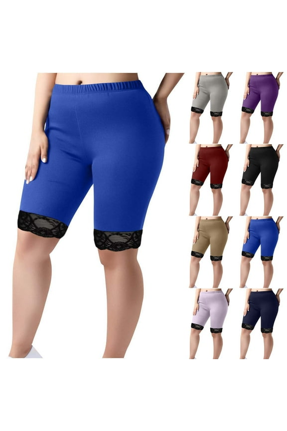 Womens Biker Shorts Plus Size High Waisted Workout Gym Yoga Shorts Lace Trim Athletic Short Leggings Black L