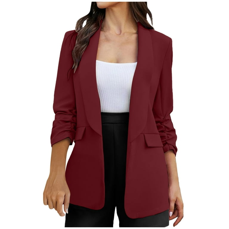 Olyvenn Womens Blazer Long Sleeve Jackets Retro Solid Slim Fit