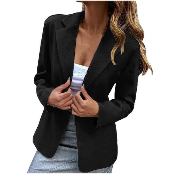 Olyvenn Womens Blazer Open Front Blazer Plus Size Long Sleeve Blazer Coat Casual Work Jacket Dressy Blazers Fashion Outerwear Black M