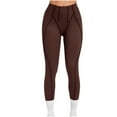 thumbnail image 1 of Olyvenn Womens Butt Lifting Leggings Tummy Control Exposed Lined Seams Yoga Pants Comfy High Waisted Workout Gym Compression Coffee 4-6, 1 of 4