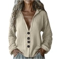 thumbnail image 1 of Olyvenn Womens Button Down Shirt V Neck Roll up Sleeve Linen Button Up Shirts Summer Shirt Collared Blouse Linen Tops Beige M, 1 of 6