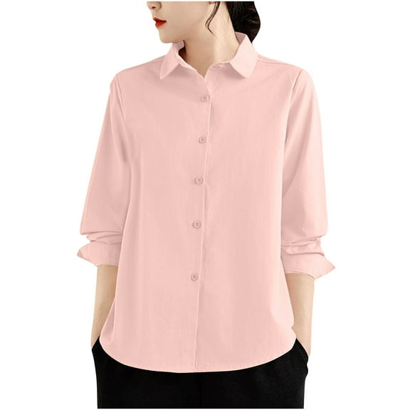 Olyvenn Womens Button Down Shirts Long Sleeve Dressy Casual Blouses Button Up Collared Shirts Tops for women Pink M