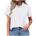 thumbnail image 1 of Olyvenn Womens Button Down Shirts Short Sleeve Loose Collared V Neck Tunics Summer Linen Tops Work Casual Business Blouses White S, 1 of 5