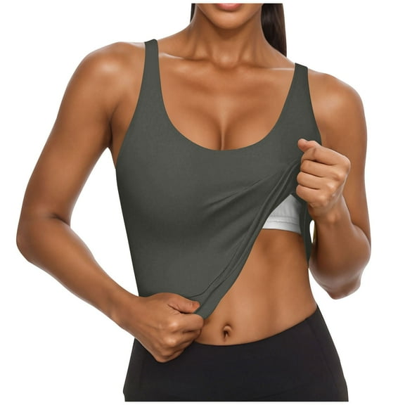Olyvenn Womens Camisole Padded Crop Tank Tops Longline Sports Bras Workout Yoga Gym Athletic Tops Clothes Shirts Dark Gray S