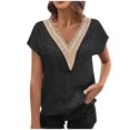 thumbnail image 1 of Olyvenn Womens Cap Sleeve Summer Tops 2025 Trendy Tank Tops Patchwork Lace V Neck Short Sleeve T Shirts Loose Fit Shirts Black XXL, 1 of 7