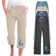 thumbnail image 1 of Olyvenn Womens Capris Pants For Women Casual Cotton Linen 3/4 Pants Wide Leg Capris Lightweight Baggy Cropped Lounge Trousers Dressy Casual Cargo Pants Summer 2023 Trendy Trousers Black 4, 1 of 4