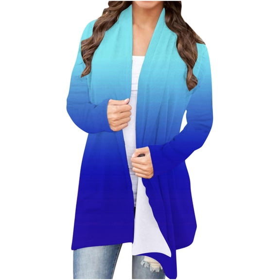 Olyvenn Womens Cardigan Wedding Blazer Set Long Sleeve Jackets Gradian Color Slim Fit Business Work Office Fashion V Neck Womens Suit Flowy Comfy Wrap Outwear Casual Blue 8