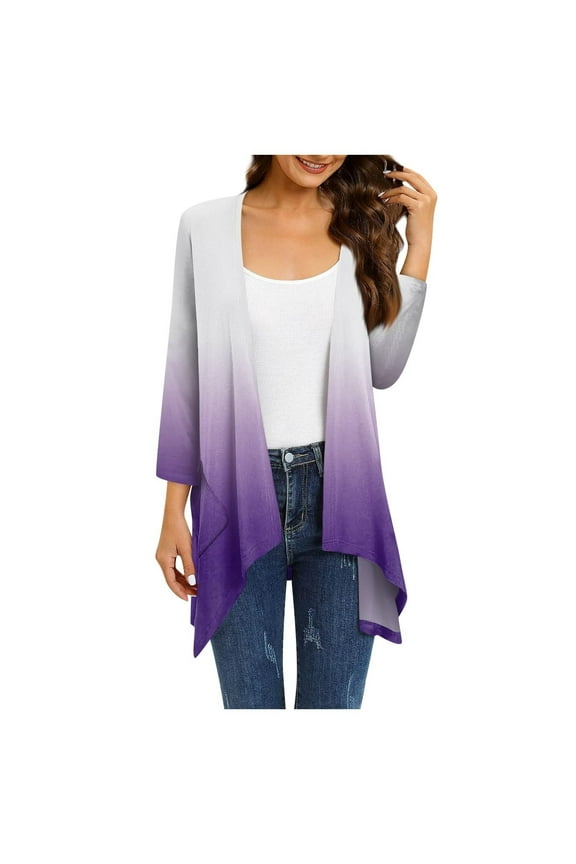 Womens Cardigan Work Office Fashion V Neck Womens Suit Comfy Flowy Wrap Shawl Tops Casual Wedding Blazer Set Long Sleeve Jackets Gradian Color Slim Fit Business Purple 6