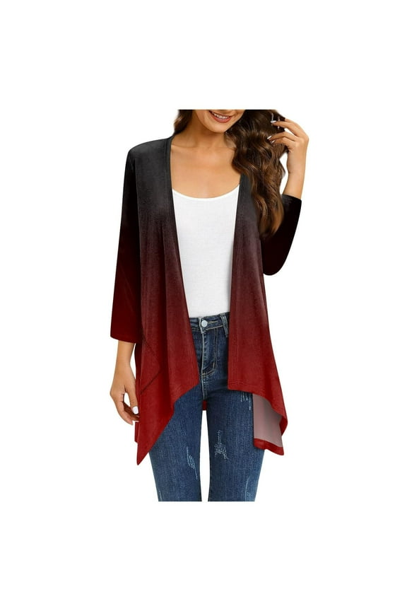 Womens Cardigan Work Office Fashion V Neck Womens Suit Comfy Flowy Wrap Shawl Tops Casual Wedding Blazer Set Long Sleeve Jackets Gradian Color Slim Fit Business Watermelon Red 4